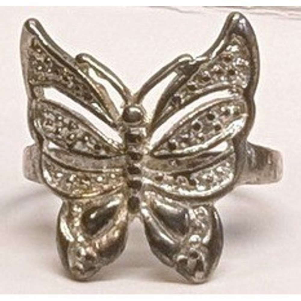 New Old Stock‎ Tarnished Vtg 925 Sterling Silver Plated Butterfly Ring Size 7.5